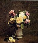 Henri Fantin-latour Canvas Paintings - Roses in a White Porcelin Vase